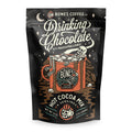 The front of the bag of drinking chocolate with marshmallows. The art on the bag has a skeleton floating in a mug of hot chocolate with marshmallows around them.