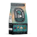 The front of a 10 ounce bag of Bones Coffee Company Bones Better Brain Mushroom coffee. It has mushrooms on the front named chaga, reishi, lion’s mane, and cordyceps. It says medium roast, mental clarity, immune support, and gut health on the front with a nutritional facts panel on the side.