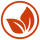An orange circle with two leaves inside.