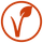 An orange circle with a stem and leaf inside.