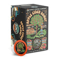 The front of the Bones Coffee Company Apple Cider Donut 12 Count Bones Cups box. Its flavor is apple cider donut, and it has a skeleton picking apples on its art.